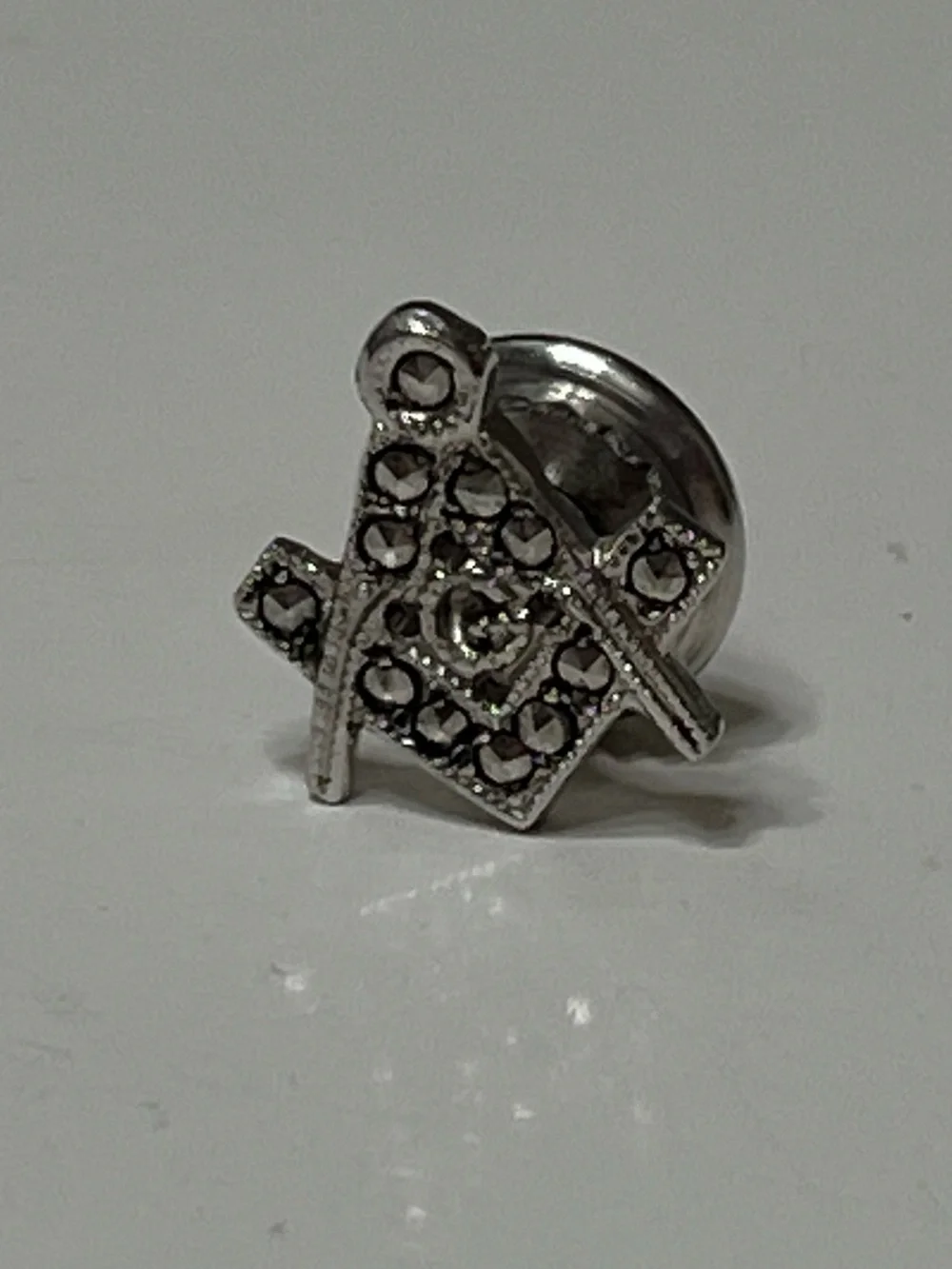 ARTEL Sterling Silver Masonic Lapel Pin/ Tie-Tac with Marcasite Crystal Accents
